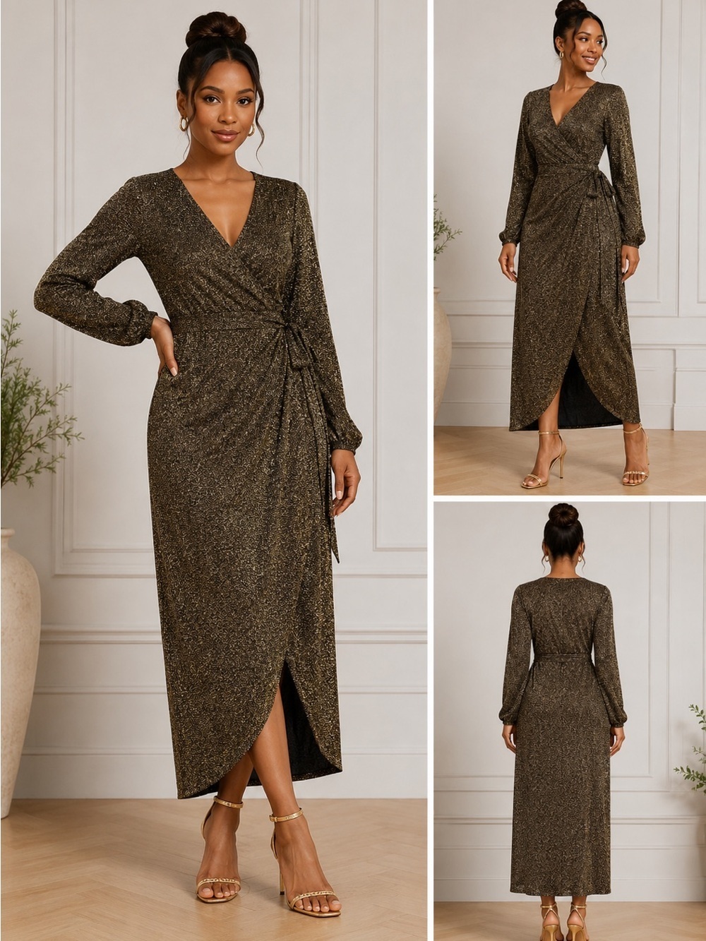 Show Me Your Mumu Kimora Wrap Dress Metallic Lurex XS USA Glam Party